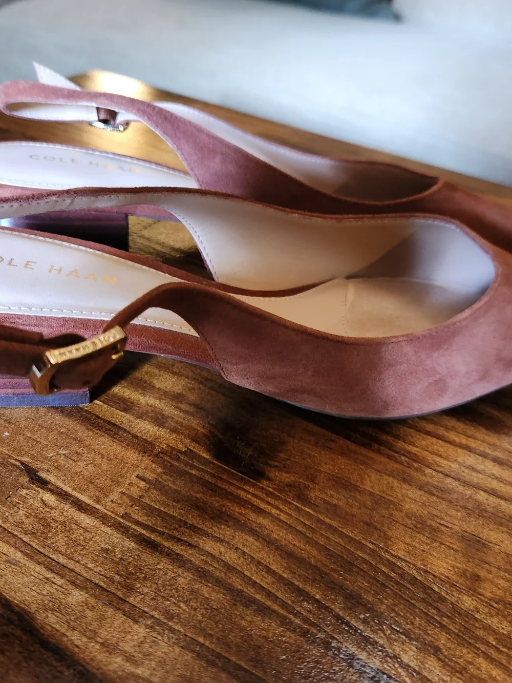 Cole Haan Tobacco Saddle Suede Pointed Slingback Flats